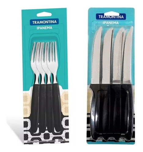 Set Cubiertos X24 Cuchillo Tenedor Tramontina Ipanema Negro