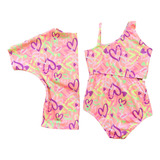 Maio Kimono Infantil Menina Coração Verão Neon Luxo Modelo