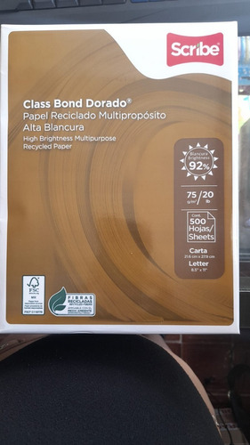 Caja De Hoja Tamaño Carta Scribe Class Bond Dorado Reciclado