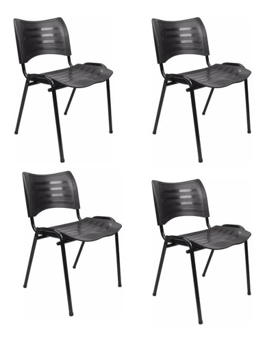 Kit Com 4 Cadeiras Compacta Empilhável Fixa Escritorio