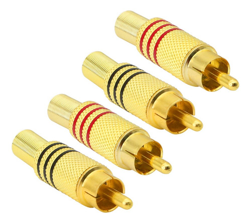 20x Plug Rca Dourado Macho Metalico Preto/vermelho (10pares)