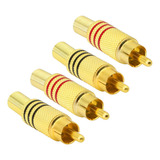 20x Plug Rca Dourado Macho Metalico Preto/vermelho (10pares)