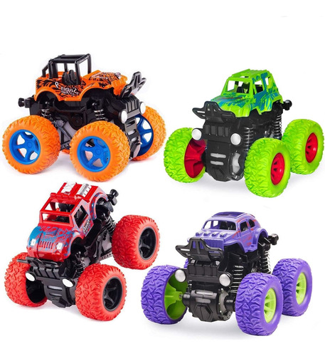 Vehiculos Monster De Friccion Para Niños Multicolor 4 Pzas