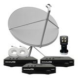 Kit 3 Receptor Digital Midiabox Century Antena 90 Lnbf Cabo