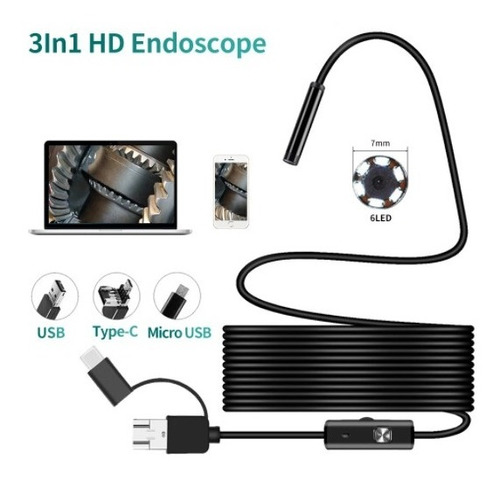 Boroscopio Cámara Endoscopio Usb/micro/c 7mm Led Atenuador