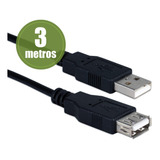 Cabo Extensor Usb 2.0 Macho X Fêmea 3,00 Metros Cor Preto