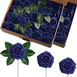 Rosas Artificiales Realistas 8cm  X 100u Azul Marino 