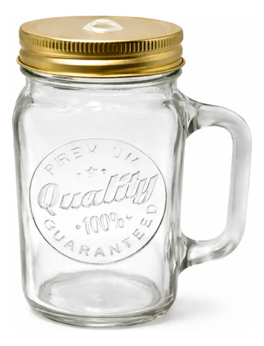 Tarro Con Asa 16oz / 473ml Tapa Popote Tipo Mason Jar -12pzs