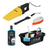 Kit Aspiradora Para Auto 12 V + Cepillo + Shampoo + Charola