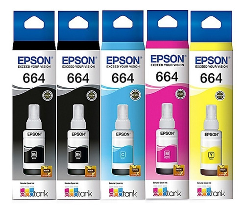 5 Tintas 664 Epson L395 L455 L475 L495 L565 L575 L850 L1300