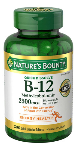 Natures Bounty | Vitamina B12, 2500mcg, 300 Quick Dissolve