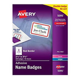 Avery Adhesivo Blanco Placas De Nombre Con Borde Rojo, *****