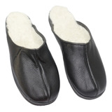 Pantufa Chinelo De Couro Forrado De Pelo Inverno