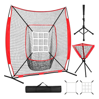 Baseball Batting Practice Net, 7x7 Ft, With Tee Red De Recolección De Bolas Triangulares And Strike Zone Target, Portable With Carry Bag | Envío gratis