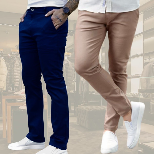 Kit 02 Calças Masculina Lycra Sarja Sport Fino Linha Premium