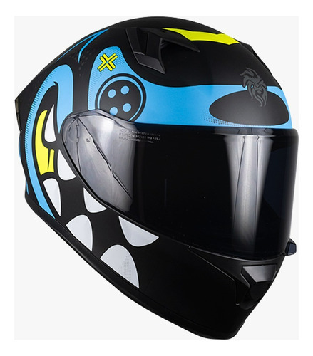 Casco Kov Pixel Crazy Cartoon Azul Certificado Dot Mica Humo Tamaño Del Casco Xl(61-62 Cm)