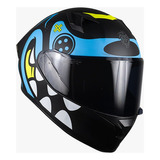 Casco Kov Pixel Crazy Cartoon Azul Cerrado Para Moto Tamaño Del Casco L (59-60 Cm)