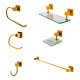 Kit Acessórios Banheiro 6 Peças Super Luxo Quadrado Dourado