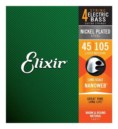 4 Cuerdas Elixir Bajo Electric Bass String 45-105 Long Scale