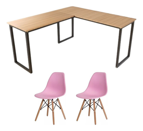 Mesa Escritório Diretor Estilo Industrial + 2 Cadeira Eames