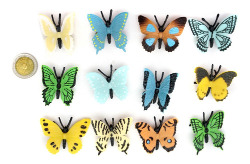 Juguete Animales Mini Mariposas Goma X12 Insectos Colores