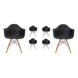 Kit 6 Cadeiras Charles Eames Wood Com Braços Várias Cores