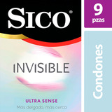 Condones Sico Invisible Látex Lubricado 9 Unidades