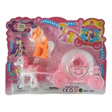 Set 2 Ponies Caballo Con Carruaje De Muñeca Infantil Juguete Color Multicolor