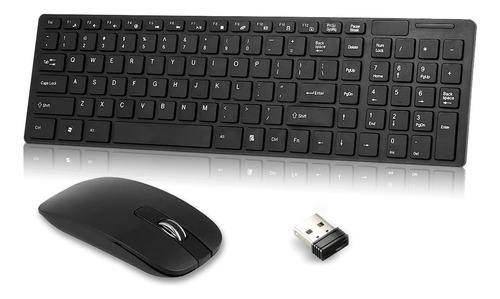 Kit Teclado Y Mouse Inalámbrico Negro K-06 Computadora Lap