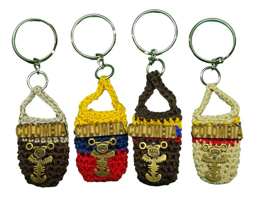 Set 4 Llaveros Mochila Colombia Souvenir Tejido En Crochet 