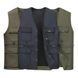 Men's Outer Vest With Several Loose Pockets Reversible