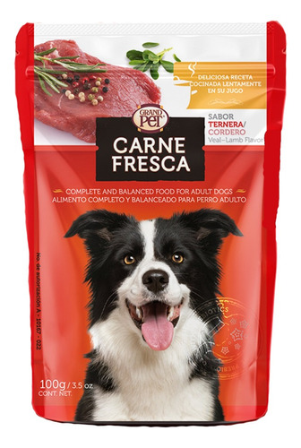 Carne Fresca Perro Adulto Ternera Y Cordero Sobre De 100g