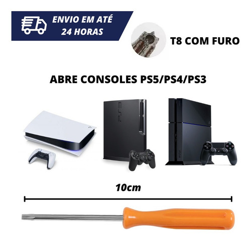 Chave T8 Com Furo P/ Abrir Consoles Ps3, Ps4, Ps5