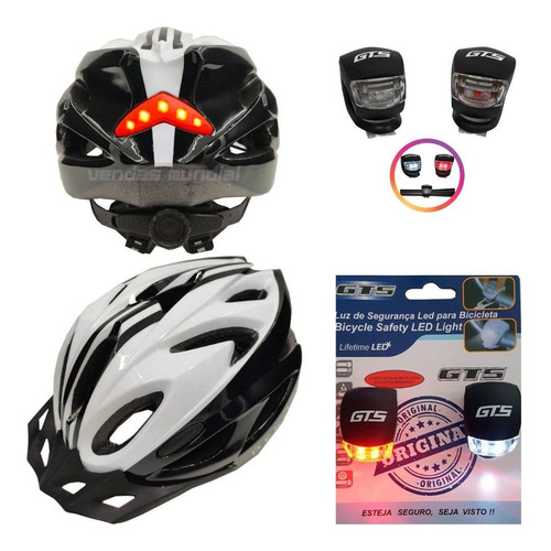 Capacete Ciclista Com Led Bike Adulto + Par De Sinalizador