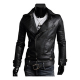 Chamarra Rockera De Piel Cruzada Hombre Motociclista Slim D1