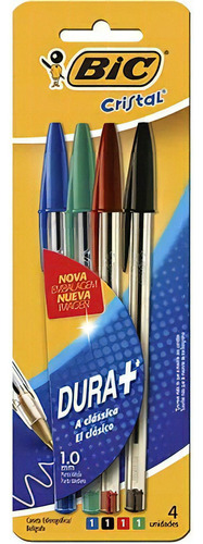 Caneta Esferográfica Bic Cristal Dura Mais - 4 Cores