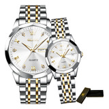 Relojes Olevs Con 2 Piezas De Diamantes Luminosos Para Parej Color De La Correa Silver Golden White
