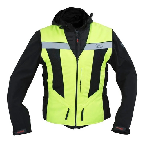 Chaleco Samurai Tokio Moto Reflectivo Amarillo Fluo Cordura Cuenta Con 3 Bolsillos, Cintas Reflectivas 3m Ajuste Lateral