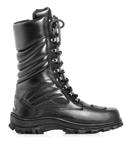 Bota Botina Coturno Couro Militar Masculino Preta