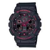 Correa De Reloj Casio G-shock Ignite Red Ga-100bnr-1adr, Color Negro, Bisel, Color Negro/rojo, Color De Fondo Negro/rojo