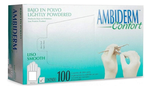 Guante Látex Ambiderm Blanco Confort Caja 100pza Ch, M O Gde