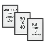 Molduras Kit 3 Quadros 40x30 Vidro Moldura Laqueada