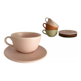 Set X4un Taza Te Cafe  C/plato Ceramica Calidad Premium 