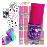 Kit Stamping 16 Esmaltes Fem Color 3 Placas Sello Lefemme