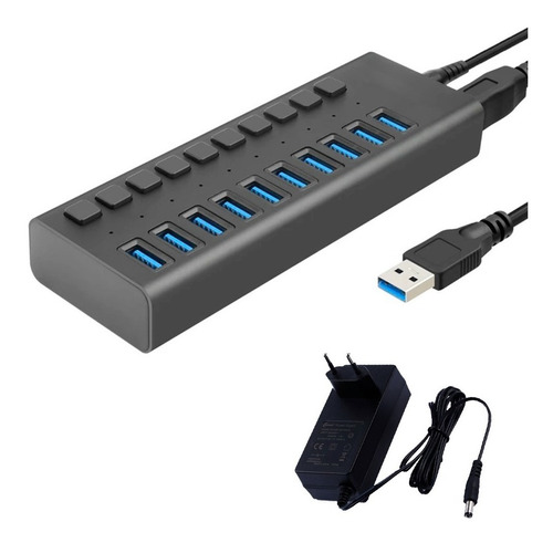 Hub Profesional Usb 3.0, 10 Puertos, 5gbp, Switch Individual