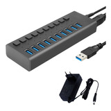 Hub Profesional Usb 3.0, 10 Puertos, 5gbp, Switch Individual