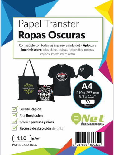 Papel Transfer Telas Oscuras 30 Hojas A4