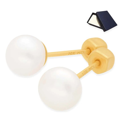 Aretes Broqueles Oro 10k Perlas 3.5mm Mujer Bebe Niña Piercing Perforación Mujer Dama Niña Broquel Aretes Perlas Cultivadas Reales Regalo Novia Mujer Niña Dama Oro Aretes 10k Joyería Fina 10 Kilates | Envío gratis