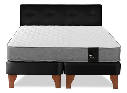 Cama Europea Zen Best Tela Pu Negro 2pza + Respaldo