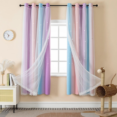 Lugotal Cortinas Para Dormitorio De Niñas, Color Morado Y Ro